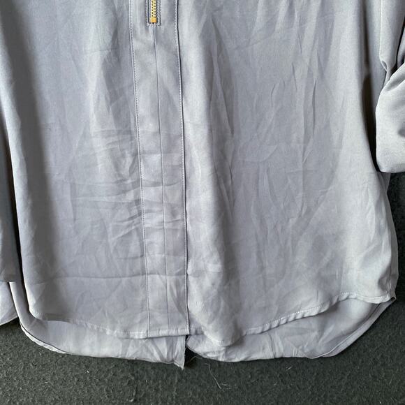 Express Womens Blouse Gray Zipper V Neck Roll Tab Sleeve Flowy Small - Picture 3 of 14